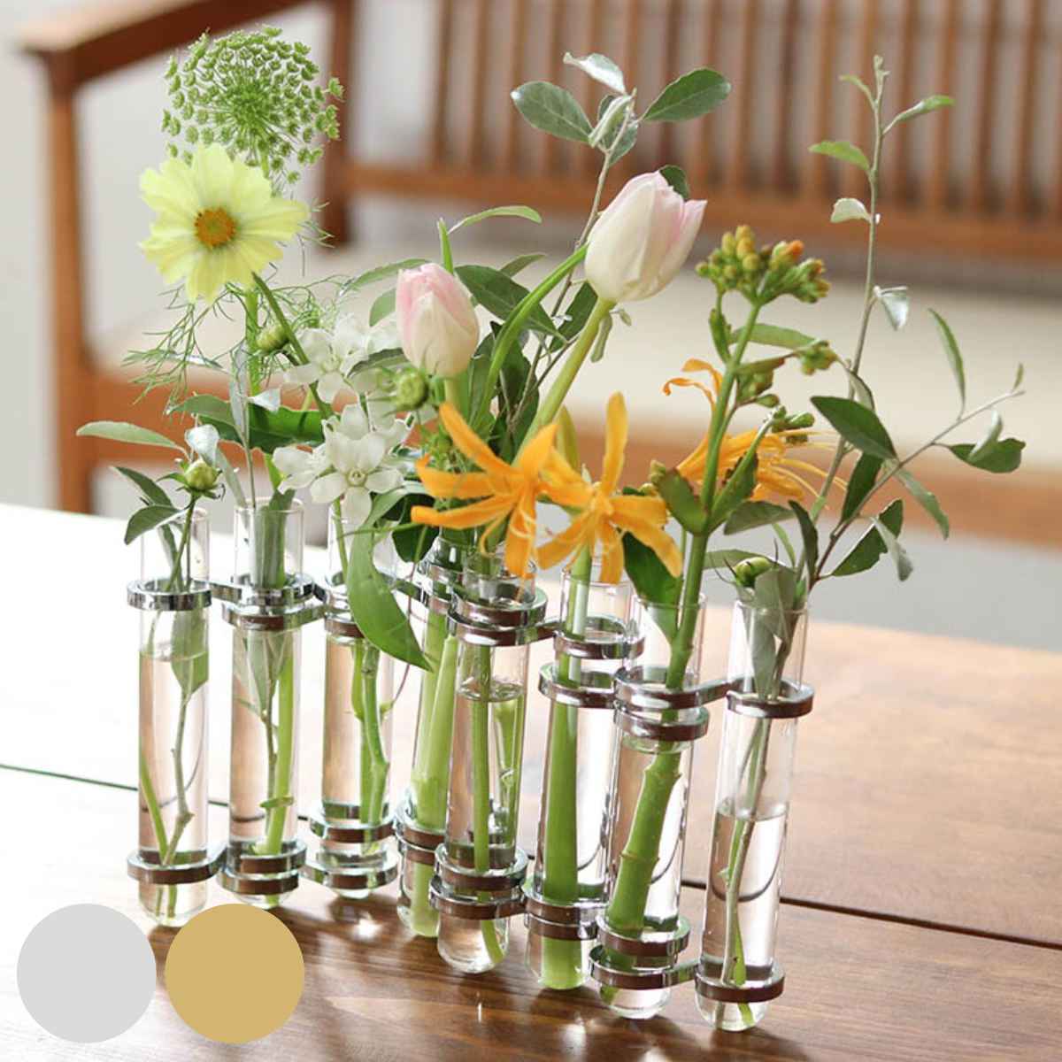 ダルトン 花瓶 リンクチューブベース ガラス （ DULTON 花びん 花器 ベース 瓶 一輪挿し 試験管 クリア 花 植物 切花 グリーン ドライフラワー ビン 変形 インテリア おしゃれ 卓上 飾る 花資材 ） 【ゴールド】