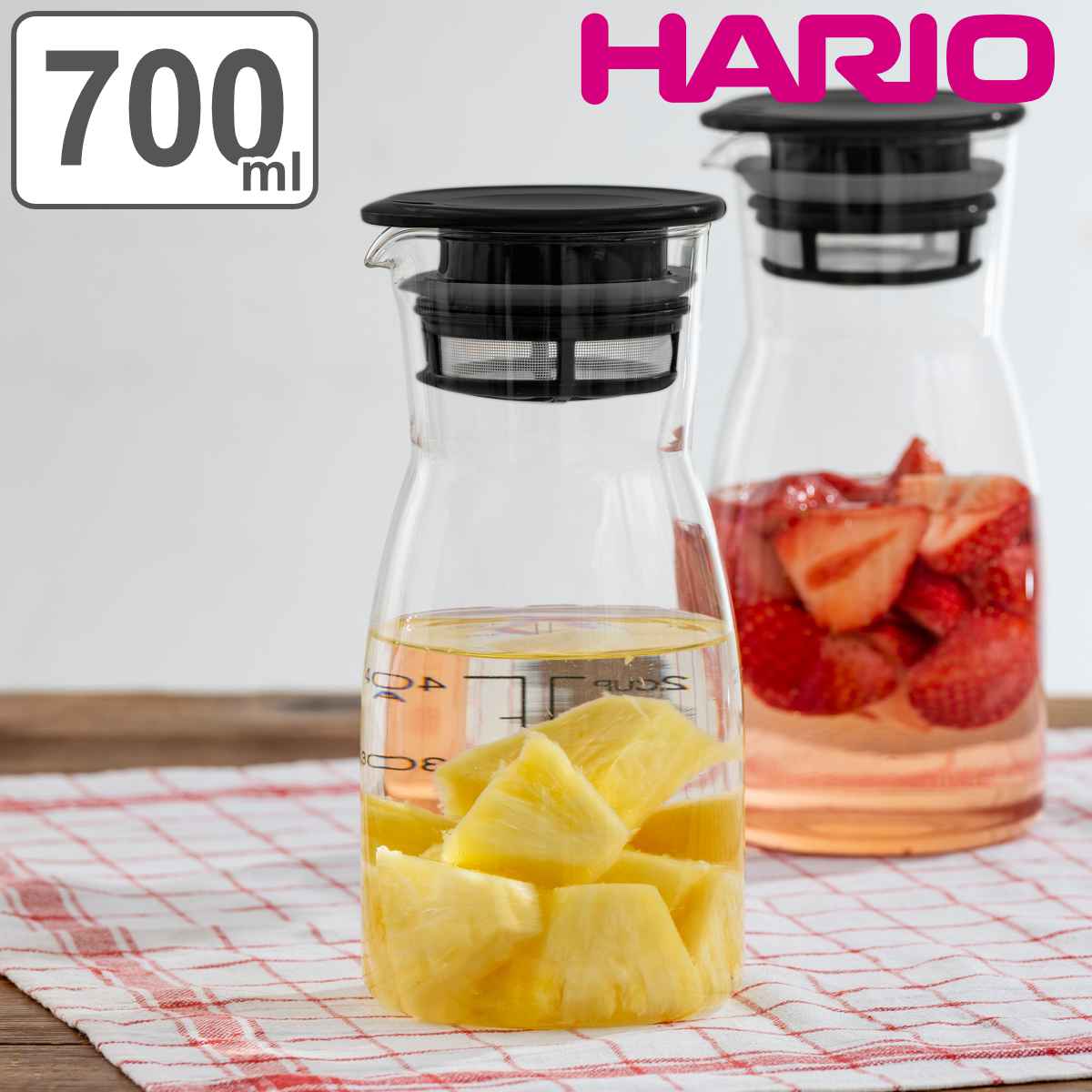 ハリオ 保存容器 700ml ビネガーズドリンクピッチャー （ HARIO 耐熱ガラス ガラス ピッチャー 冷水筒 キャニスター 電子レンジ対応 メモリ付き 冷水ポット ドリンクピッチャー フルーツビネガー 果実酒 ビネガードリンク 0.7L ）