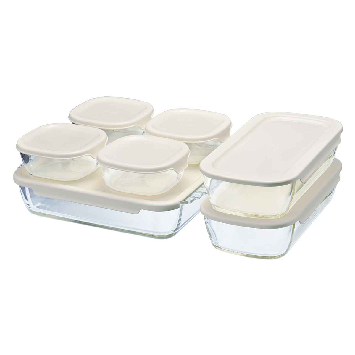 ハリオ 保存容器 250ml 900ml 2L スタッキング耐熱ガラスコンテナ スクエア 7個セット （ HARIO 耐熱ガラス ガラス 電子レンジ対応 食洗機対応 オーブン対応 日本製 耐熱容器 保存 容器 ガラス容器 食品保存 積み重ね 耐熱 ）