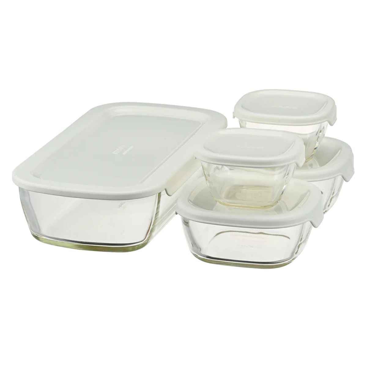 ハリオ 保存容器 110ml 250ml 900ml スタッキング耐熱ガラスコンテナ＋ミニ角小鉢 ５個セット （ HARIO 耐熱ガラス 電子レンジ対応 食洗機対応 オーブン対応 日本製 耐熱容器 ガラス 保存 容器 ガラス容器 食品保存 積み重ね 小鉢 ）
