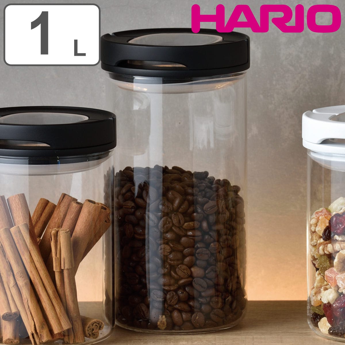 ハリオ 保存容器 1L 密閉キャニスター Ｌ （ HARIO 耐熱ガラス ガラス 密閉 キャニスター 保存 容器 密閉容器 食品保存 ガラス保存容器 食品保存容器 ガラス製容器 ガラス容器 1000ml ）