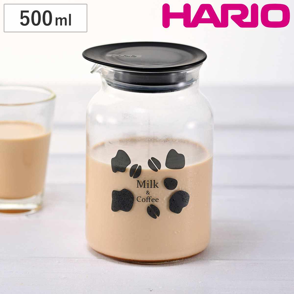 ハリオ ミルク出しコーヒーポット 500ml 耐熱ガラス MDCP-500-B （ HARIO 食洗機対応 コーヒーポット コーヒー用品 ミルク出し コーヒー牛乳 コーヒーパック付き 目盛り付き キッチン用品 キッチン雑貨 おしゃれ ）