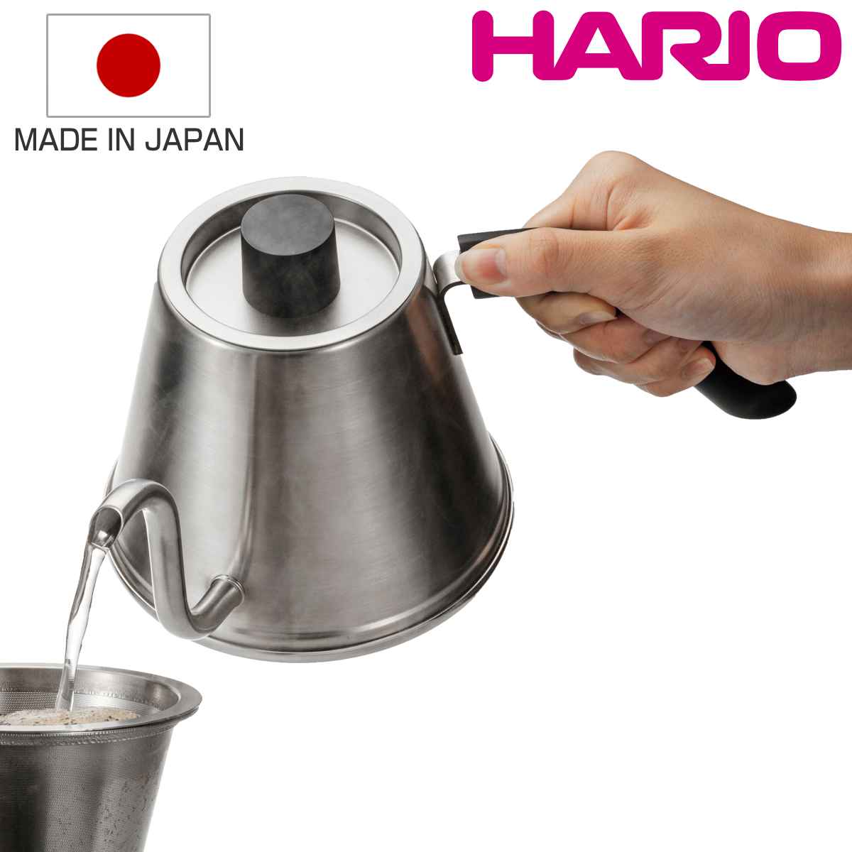 ハリオ プアコントロールケトル 600ml 粕谷モデル ステンレス （ HARIO 直火対応 IH対応 ドリップポット コーヒーポット ドリップケトル コーヒー 珈琲 用品 ハンドドリップ 横取っ手 細口 日本製 おしゃれ ）