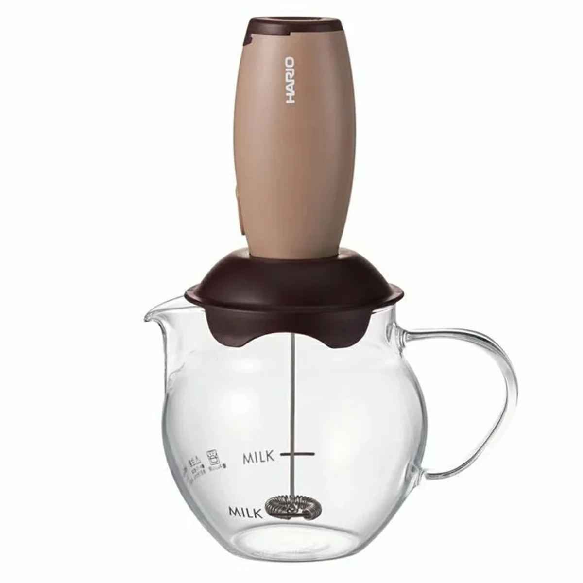 ハリオ ミルククリーマー クリーマー・キュート 耐熱ガラス CQT-45BR （ HARIO 食洗機対応 電子レンジ対応 クリーマー 電動 ミルク泡立て器 カップ付き カプチーノ カフェラテ 電池式 目盛り付き コーヒー 珈琲 ミルク 泡だて器 ）