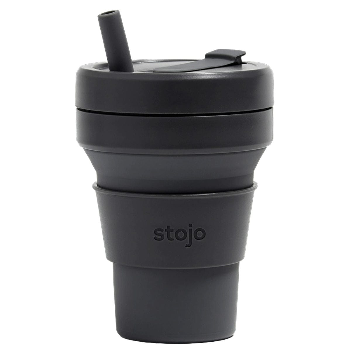タンブラー stojo BIGGIE 470ml 持ち運び 蓋付き ストロー付き 折りたためる （ ストージョ 水筒 シリコン カップ 折りたたみ 食洗機対応 ふた付き マイカップ マイタンブラー コップ アイス ホット ） 【CARBON】