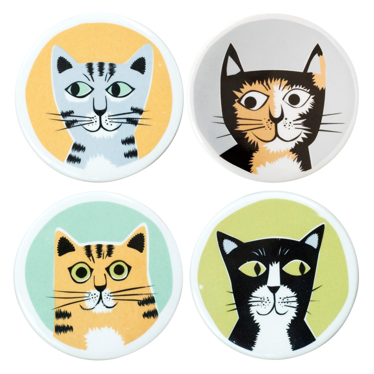 コースター Hannah Turner 4個 セット Cat Coasters Set Of 4 （ ハンナターナー コップ敷き グラスマット 茶托 茶たく 丸型 陶器 食洗機対応 猫 ねこ 滑り止め付き グラス置き コップ置き おしゃれ 動物 グッズ キャット ネコ ）