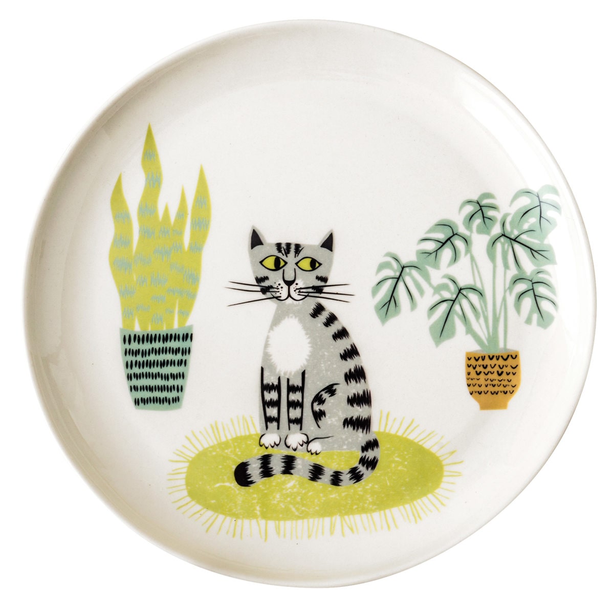 お皿 Hannah Turner ネコ Cat Side Plate （ ハンナターナー 20.5cm 皿 プレート 丸皿 陶器 食器 平皿 中皿 食洗機対応 電子レンジ対応 猫 ねこ パスタ皿 ランチ 朝食 おしゃれ 動物 グッズ キャット アニマル ） 【GREY】