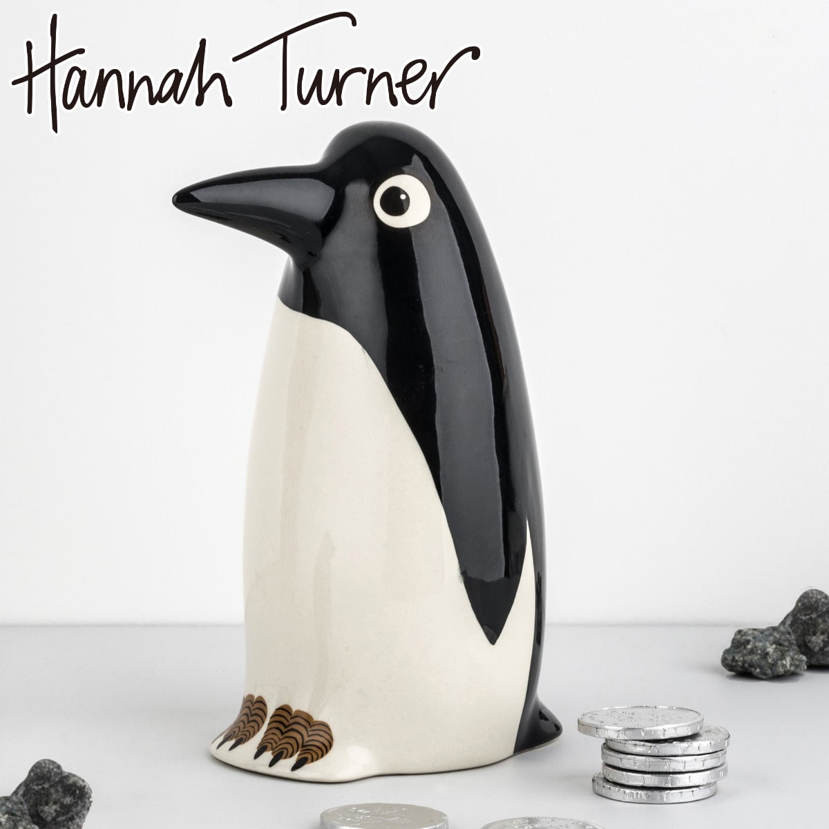 貯金箱 Hannah Turner Money box Penguin ペンギン （ ハンナターナー マネーボックス コイン マネーバンク 500円玉 貯まる コイン入れ 500円玉貯金 陶器 置物 オブジェ 雑貨 ゴム栓付き 硬貨 アニマル グッズ おしゃれ かわいい ）