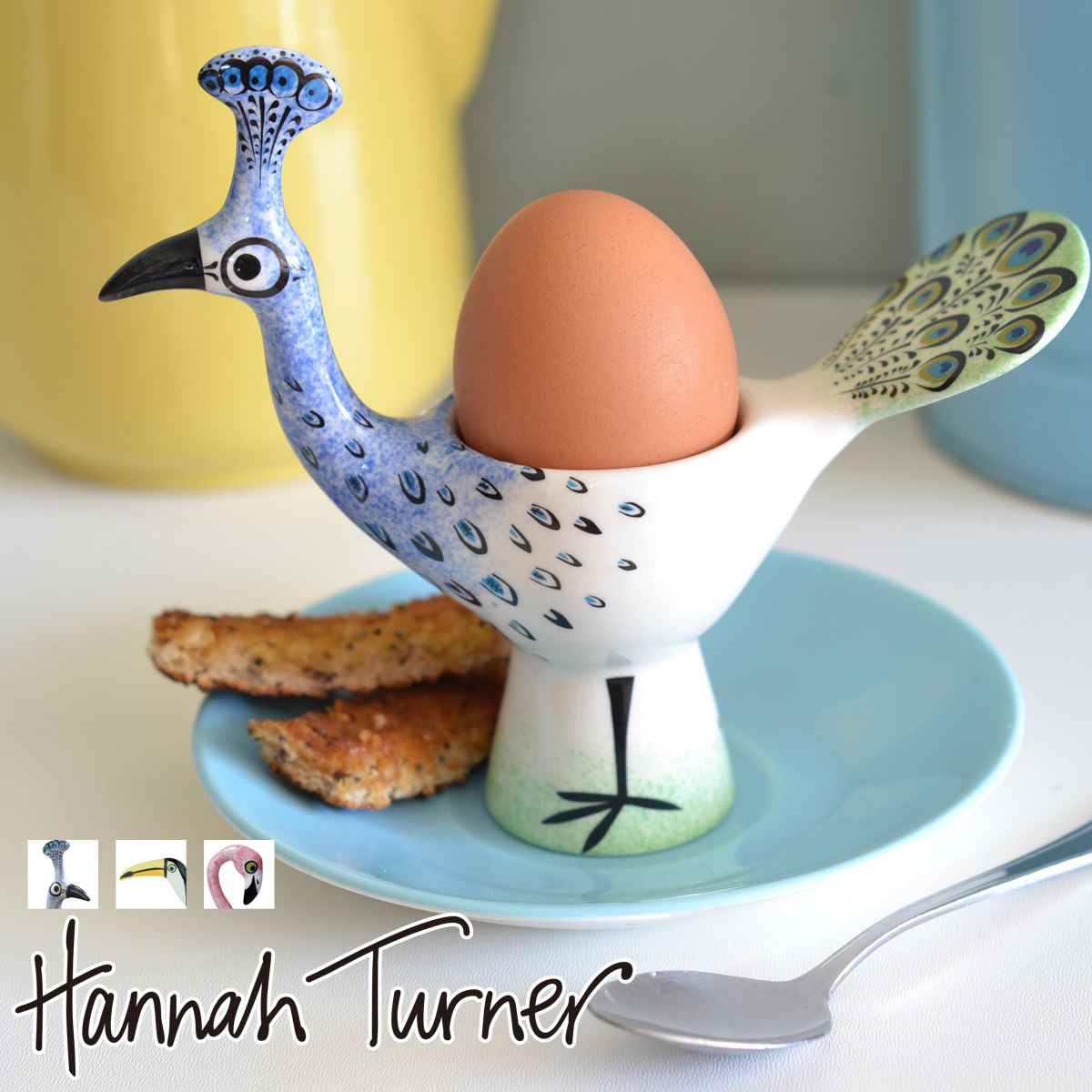 エッグカップ Hannah Turner Egg cups （ ハンナターナー エッグスタンド 陶器 卵立て 食器 朝食 ゆで卵 小物入れ 小物収納 くじゃく 鳥 エッグポット たまご立て タマゴ立て ゆでたまご 鍵置き アニマル グッズ 雑貨 ） 【Flamingo】
