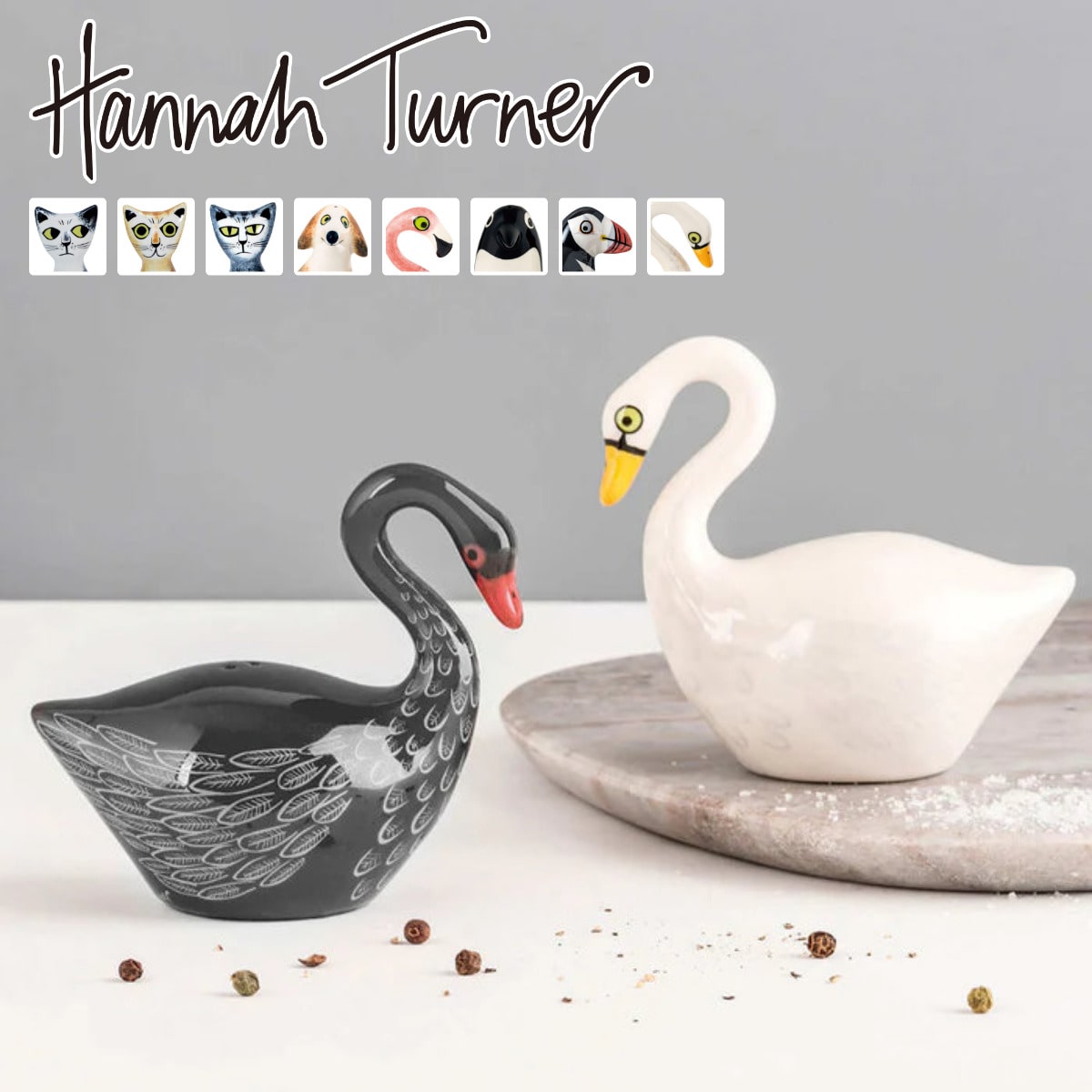 調味料入れ Hannah Turner 塩コショウ入れ （ ハンナターナー 塩コショウ ソルト＆ペッパーボトル 陶器 スパイスボトル 塩 こしょう 容器 置物 調味料容器 調味料ケース 置き物 インテリア ゴム栓 クジャク おしゃれ ） 【CatBlackandWhite】