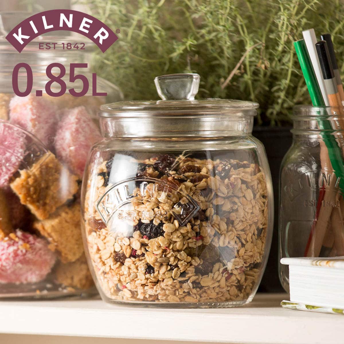 保存瓶 KILNER 850ml Universal Push Top Storage Jar （ キルナー ガラス 食洗機対応 保存 瓶 密閉容器 ガラスジャー キャニスター ガラス瓶 お菓子 グラノーラ ピクルス 調味料 小物入れ ）