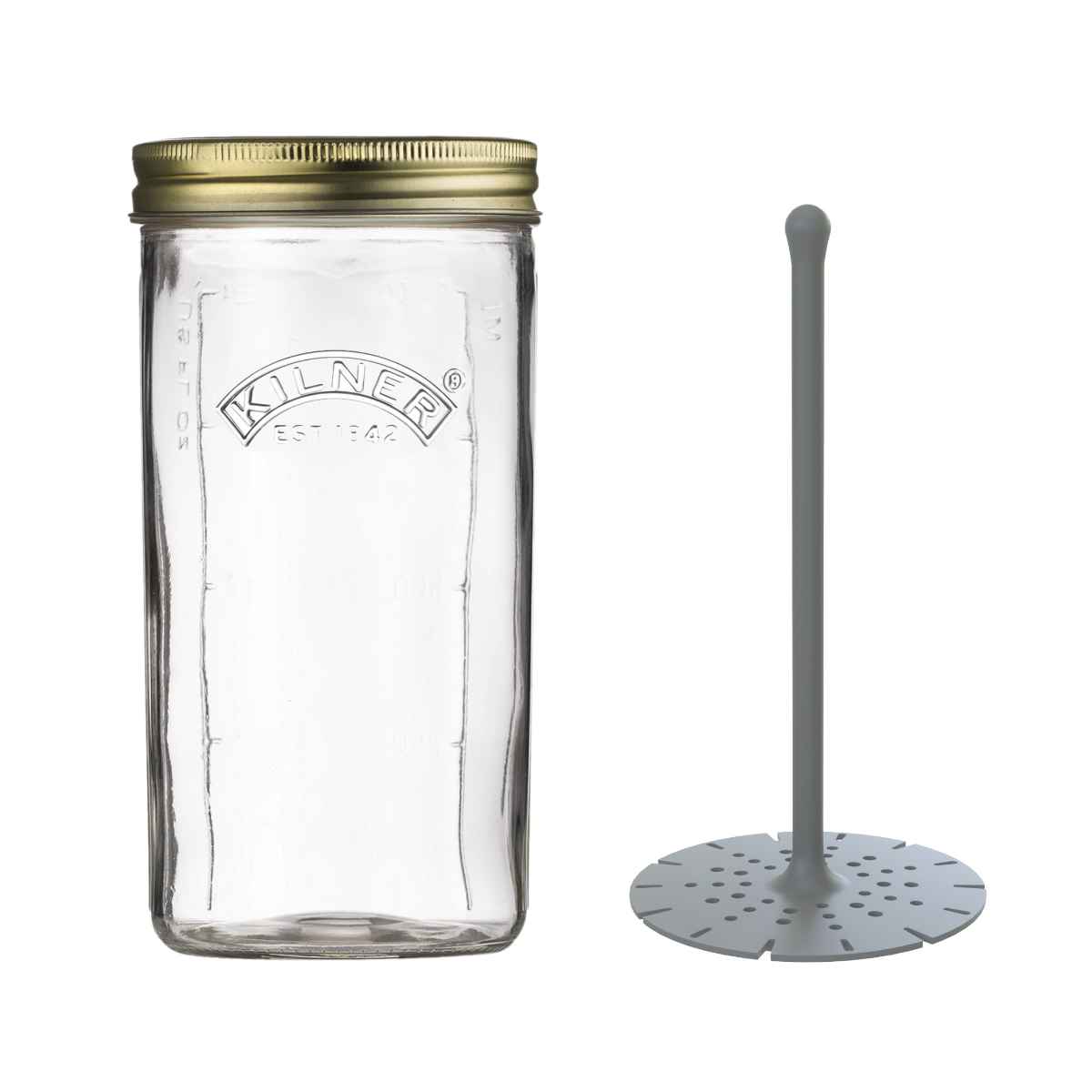 保存容器 KILNER PICKLE JAR WITH LIFTER 1L （ キルナー 瓶 ピクルスジャー 保存瓶 ガラス 密閉 食洗器対応 ピクルス 漬物 目盛付き 二重フタ式 保存 ガラス瓶 丸 ピクルス作り 密封容器 密閉容器 ）