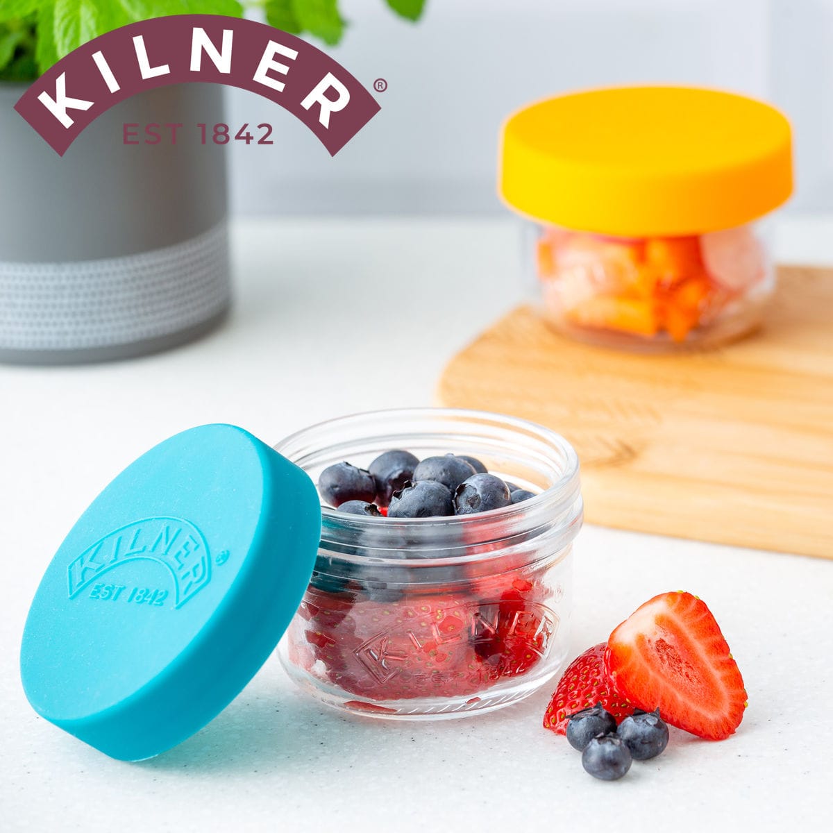 保存容器 KILNER 125ml 2個入り SETOF2 SNACK&STORE POTS （ キルナー 保存瓶 ガラス シリコン製フタ 食洗機対応 保存 瓶 密閉 ガラス容器 食品 調味料 ガラス瓶 丸 密封容器 密閉容器 ナッツ お菓子 果物 ）