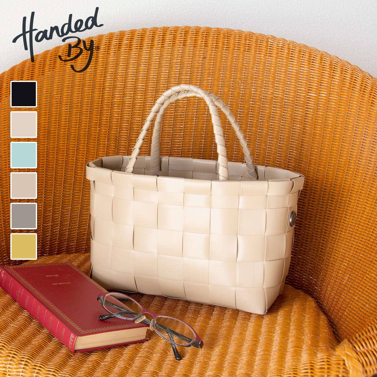 ハンドバッグ Handed By ハンデッドバイ MONACO 手編み （ かごバッグ メルカドバッグ バッグ レディース ハンドメイド 編み込み 小さめ 手編みバッグ プラスチック リサイクル素材 丈夫 通勤 レジャー おしゃれ ） 【BLACK】