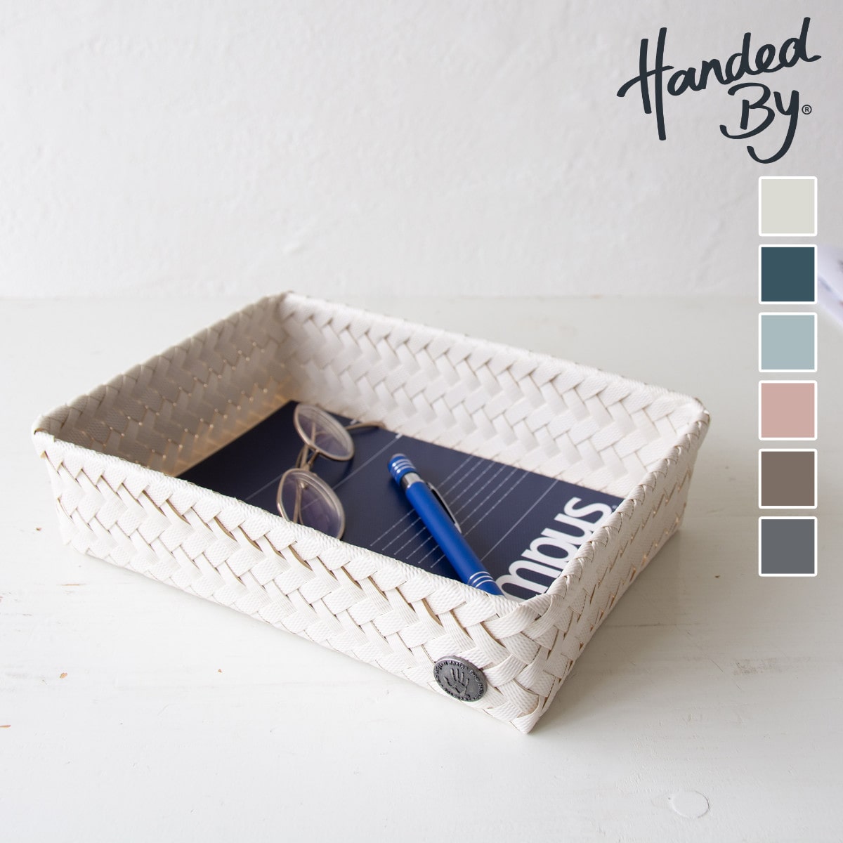 収納ケース Handed By 24x18x7cm FIT M （ バスケット 収納 手編み カゴ かご ふた付き 小物入れ 小物収納 ハンデッドバイ 収納ボックス おしゃれ ミニ 小さい ） 【champagne】