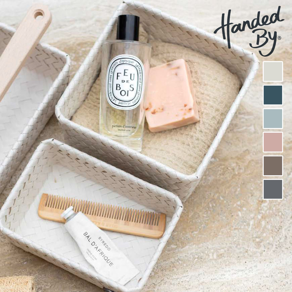 収納ケース Handed By 18x18x7cm FIT SQUARE 18 （ バスケット 収納 手編み カゴ かご ふた付き 小物入れ 小物収納 ハンデッドバイ 収納ボックス 引き出し 整理 おしゃれ ） 【champagne】