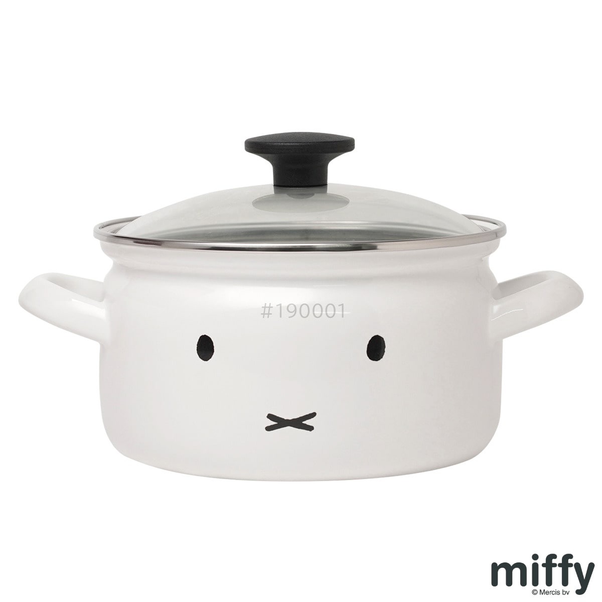 両手鍋 18cm IH対応 富士ホーロー ミッフィーフェイス （ ガス火対応 両手なべ ホーロー鍋 琺瑯鍋 ほうろう鍋 ガラス蓋付き 18センチ 鍋 なべ ガラス蓋 おしゃれ 琺瑯製 HoneyWere ハニーウェア ミッフィー ）