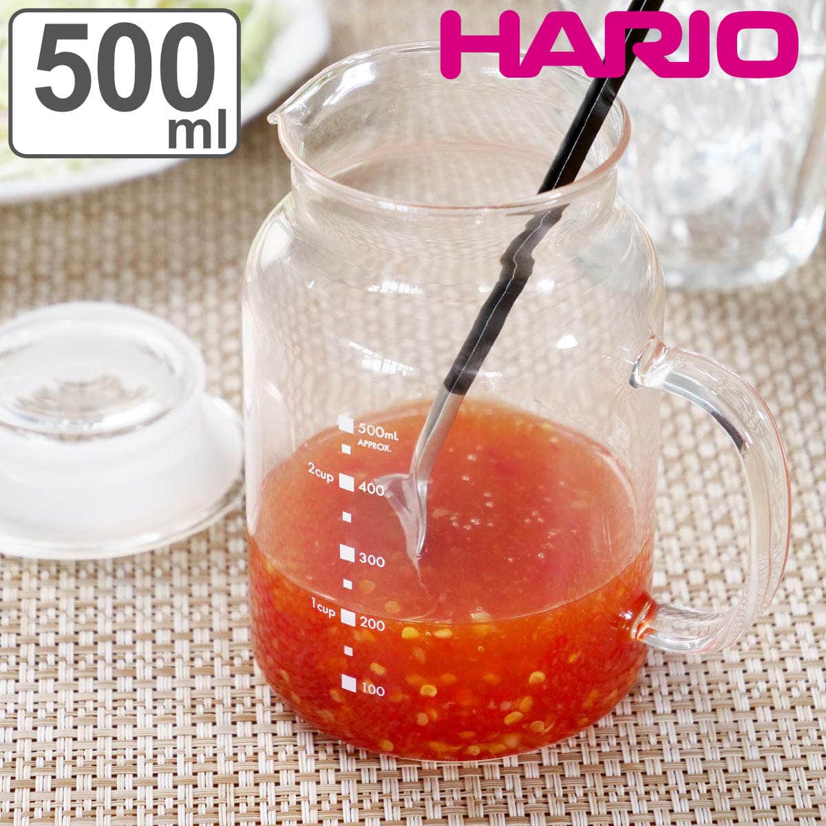 ハリオ 調味料入れ ガラスのたれ・ソースポット ガラスのある生活 日本製 （ HARIO 手作りソース 保存容器 タレポット 500ml 食洗機対応 電子レンジ対応 ドレッシング 耐熱ガラス オイル ビネガー 調味料 調味料ボトル 目盛り付き ）