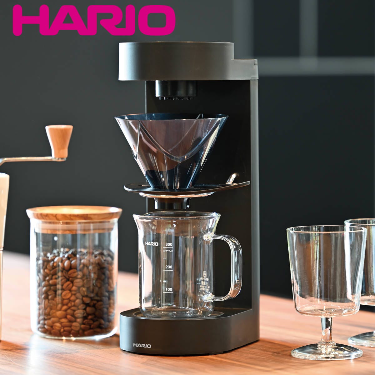 コーヒーメーカー 300ml 1～2杯用 MUGEN Coffee Maker 耐熱ガラス （ HARIO ハリオ コーヒーマシン 珈琲メーカー コーヒー 珈琲 ドリップ式 シャワー式 本格的 簡単 操作 おしゃれ ）