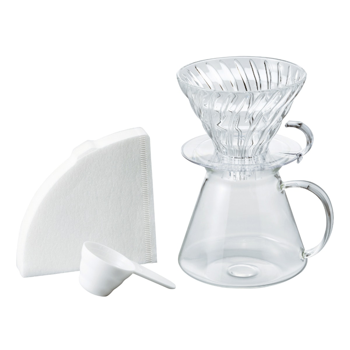 ハリオ ドリッパー コーヒーサーバー セット V60 1～4杯用 Glass Brewing Kit 耐熱ガラス （ HARIO 食洗機対応 電子レンジ対応 ガラスドリッパー サーバー コーヒー 珈琲 軽量スプーン付き フィルター付き 円すい型 おしゃれ ）