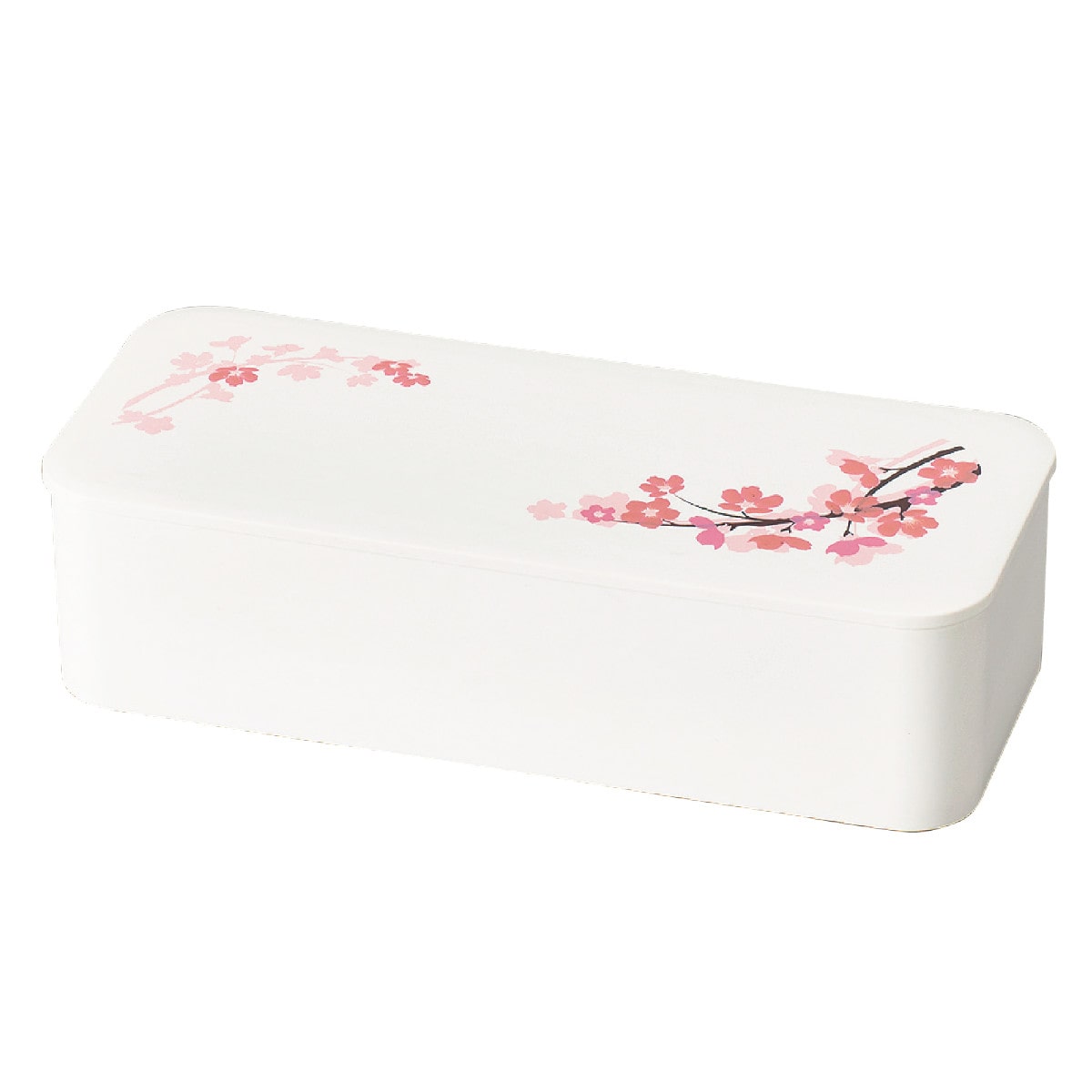 お弁当箱 スリム一段ランチ SAKURA 1段 550ml （ 弁当箱 ランチボックス レンジ対応 食洗機対応 一段 女子 レンジOK 食洗機OK 弁当 お弁当 仕切り付き ランチバンド付き 日本製 女性 ） 【ホワイト】