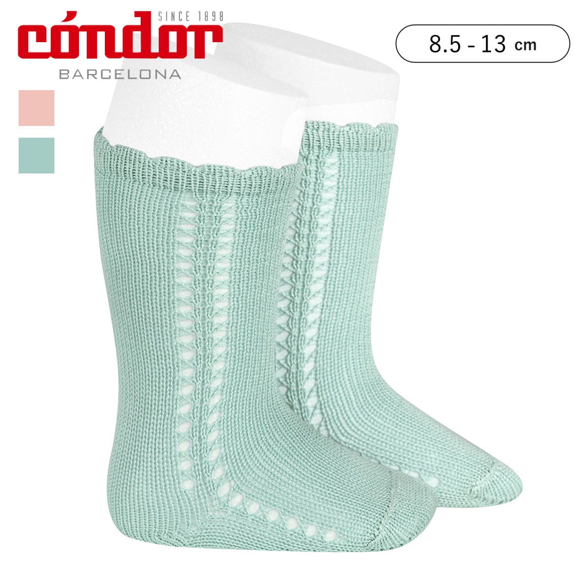 靴下 condor 子供 8.5～13cm サイド オープンワーク パール ニーハイソックス （ コンドル 子ども用靴下 ベビー キッズ ソックス くつ下 くつした ハイソックス 透かし編み 丈夫 綿 コットン 出産祝い おしゃれ ） 【ブルーマ 0】