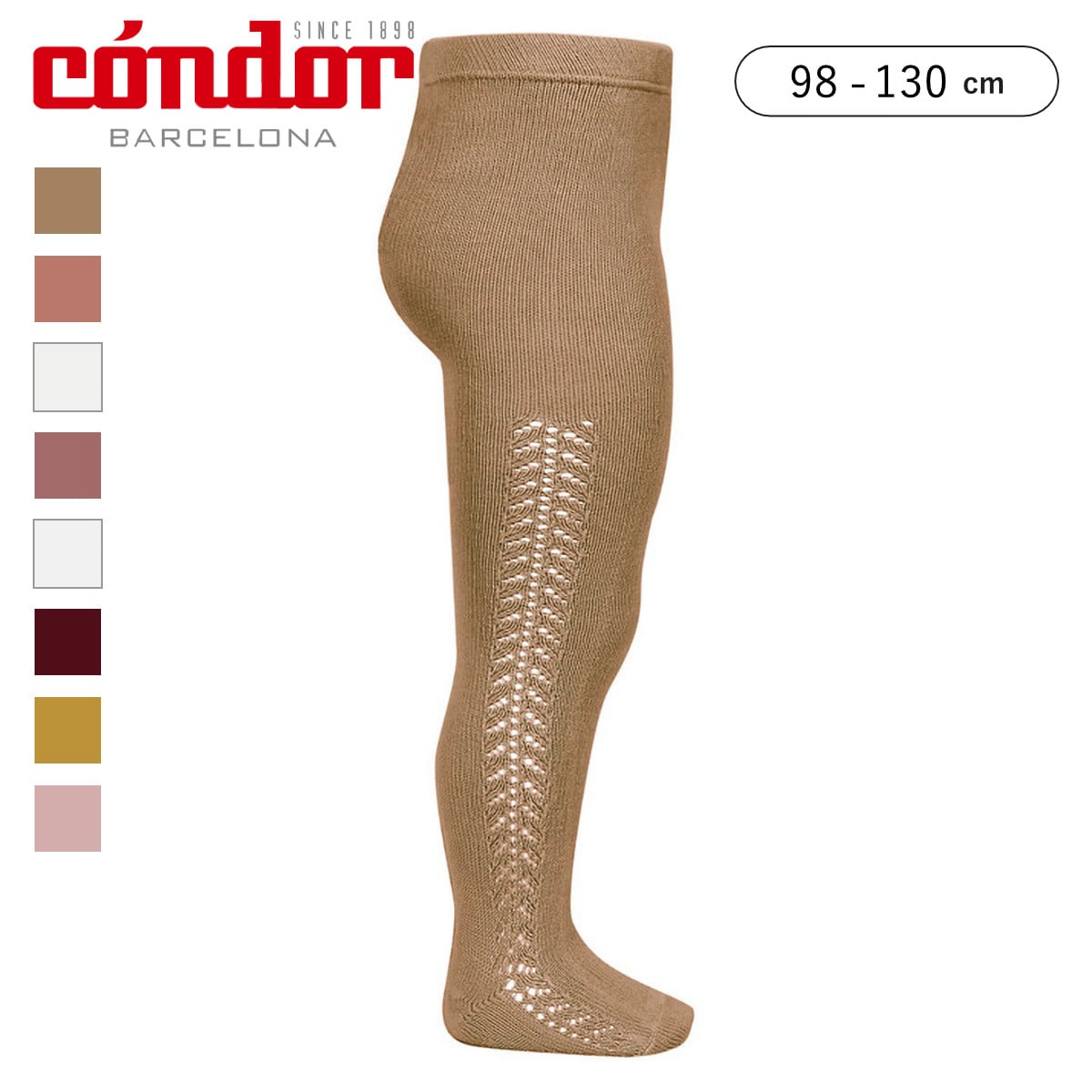 タイツ condor 子供 98～130cm サイド オープンワークタイツ カラー2 （ コンドル カラータイツ 子供用タイツ キッズ キッズタイツ 丈夫 無地 厚手 スペイン製 手触り 肌触り 滑らか おしゃれ ギフト ） 【ブランコ 4】