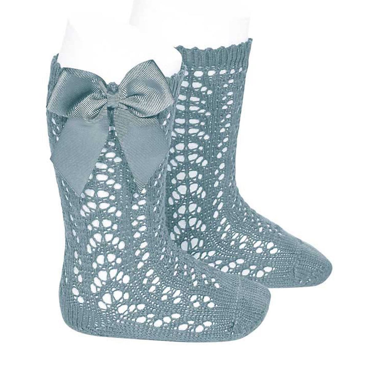 靴下 condor子供 6ヶ月～3歳 グログランリボン付き パール オープンワーク ニーソックス （ コンドル 子ども用靴下 ベビー キッズ ソックス くつ下 くつした Perle openwork knee socks with grosgrain bow ニーハイソックス ） 【ベルデセコ 2】