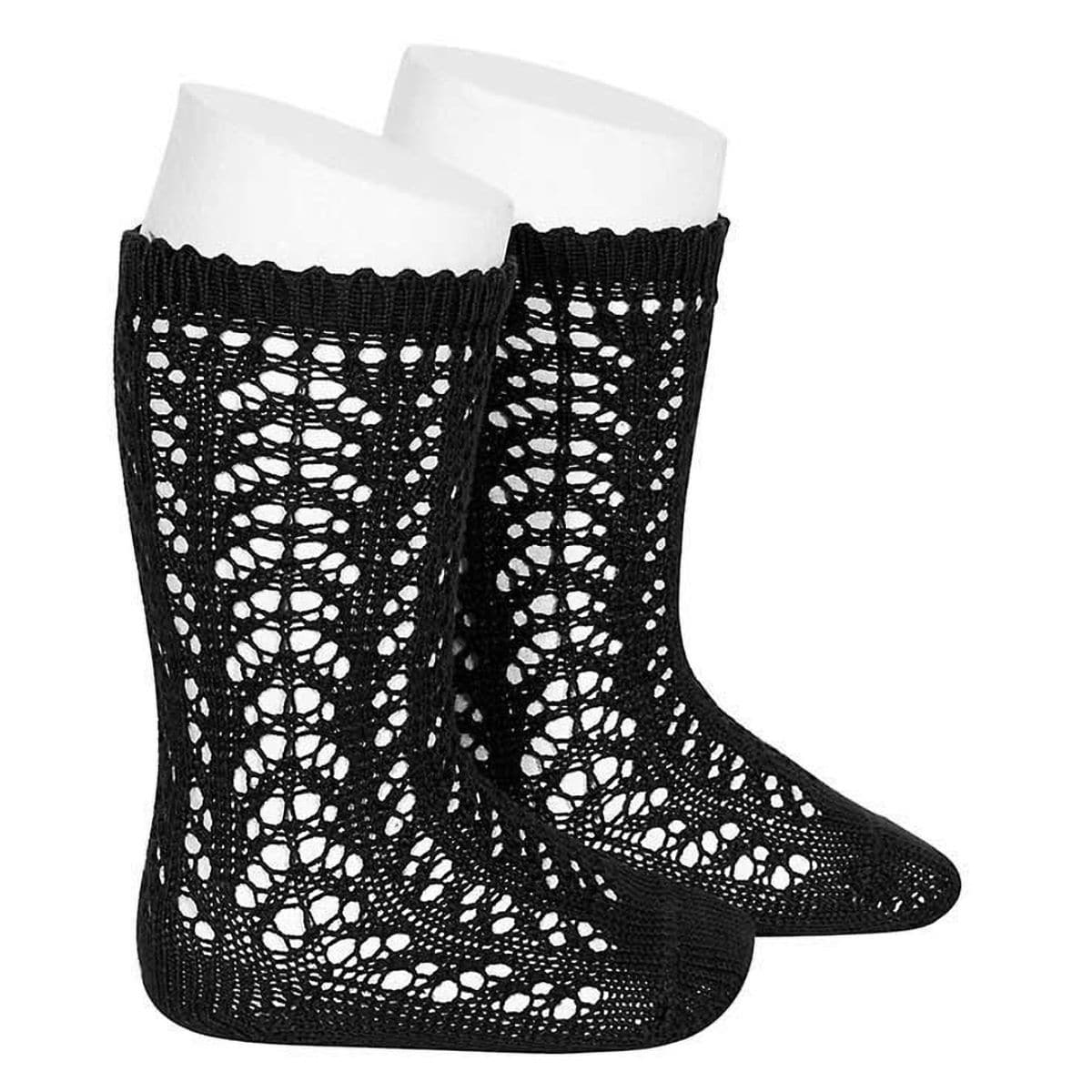 靴下 condor 子供 4歳～11歳 パール オープンワーク ニーソックス カラー2 （ コンドル 子ども用靴下 キッズ ジュニア ソックス くつ下 くつした Perle openwork knee socks ニーハイソックス ハイソックス 丈夫 キッズ用 ） 【ネグロ 4】