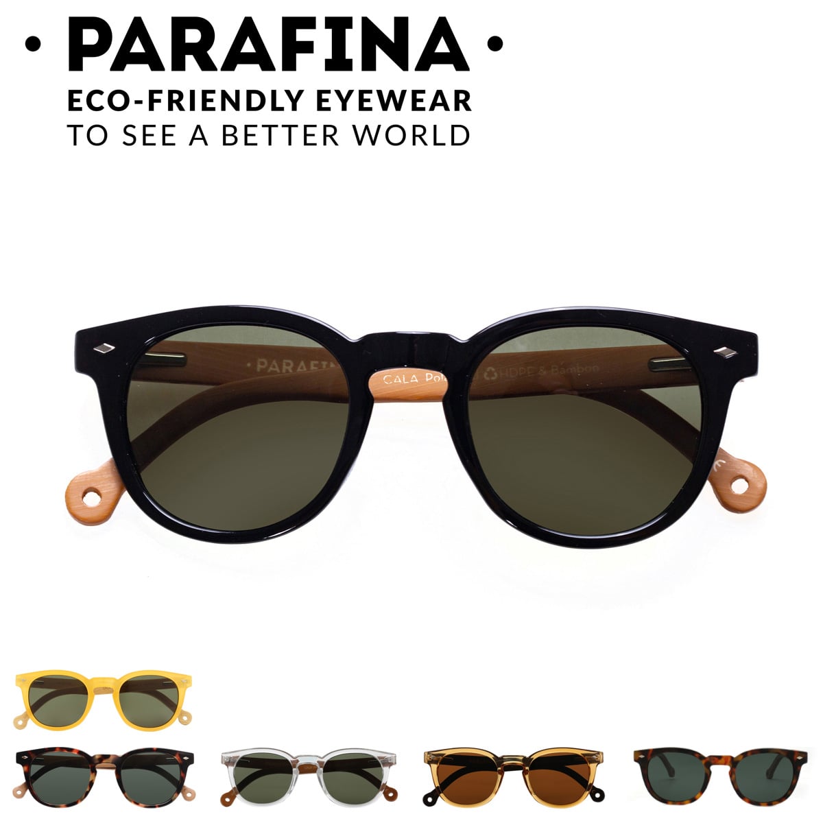 サングラス PARAFINA CALA レディース メンズ おしゃれ （ パラフィナ カラーレンズ メガネ 軽量 フレーム 眼鏡 めがね ファッショングラス UVカット 男女兼用 紫外線カット 度なし 伊達メガネ ポリカーボネート リサイクルHDPE 竹 ） 【BLACK】