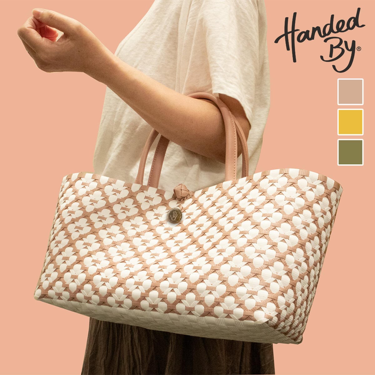 かごバッグ Handed By MOTIF M 手編み （ バッグ レディース ハンドバッグ カゴバッグ ハンドメイド リサイクル素材 エコ バック 編み込み カバン ハンデッドバイ 手編みバッグ かばん 鞄 おしゃれ ショッピング 花柄 ） 【copperblush】