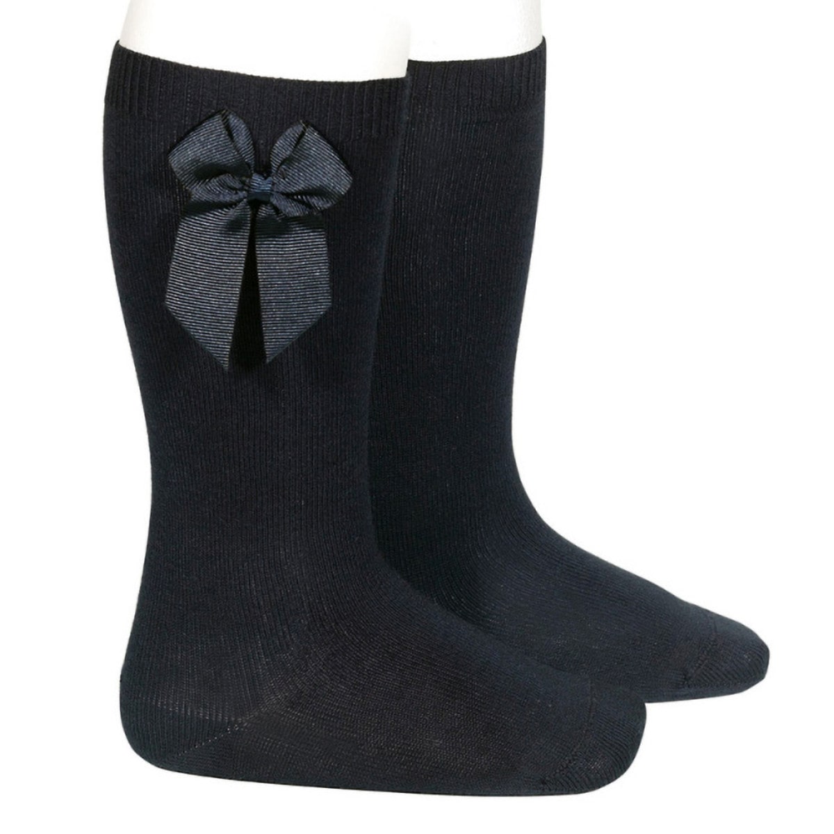 靴下 condor 子供 6ヶ月～2歳 グログランリボン付き ニーソックス （ コンドル 子ども用靴下 ベビー ソックス くつ下 くつした Knee socks with side grosgrain bow ニーハイソックス ハイソックス 丈夫 ベビー用 出産祝い ギフト ） 【ネグロ 0】