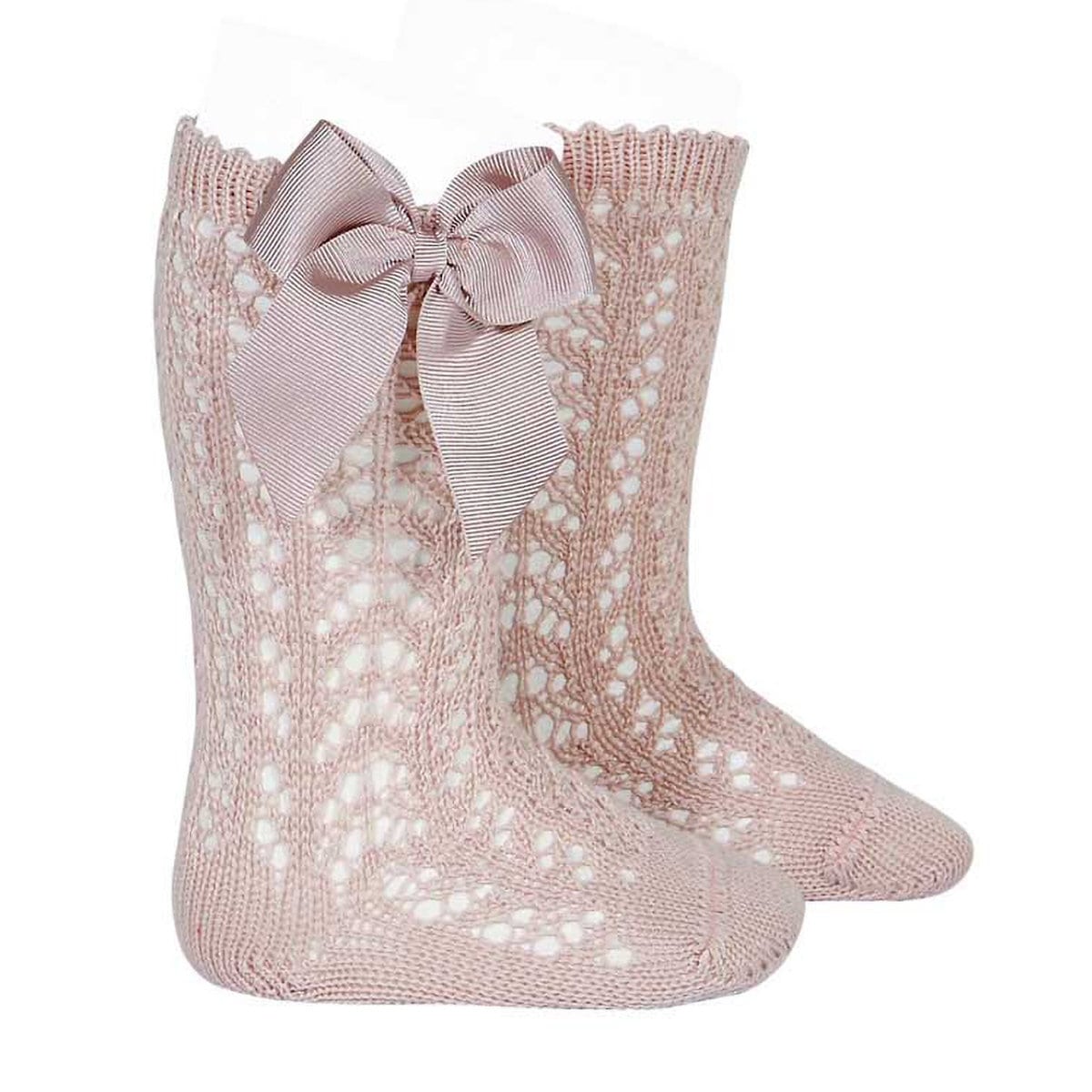 靴下 condor 子供 4歳～9歳 グログラン リボン付き パール オープンワーク ニーソックス （ コンドル 子ども用靴下 キッズ ソックス くつ下 くつした Perle openwork knee socks with grosgrain bow ハイソックス ） 【ロサエンポルバード 4】