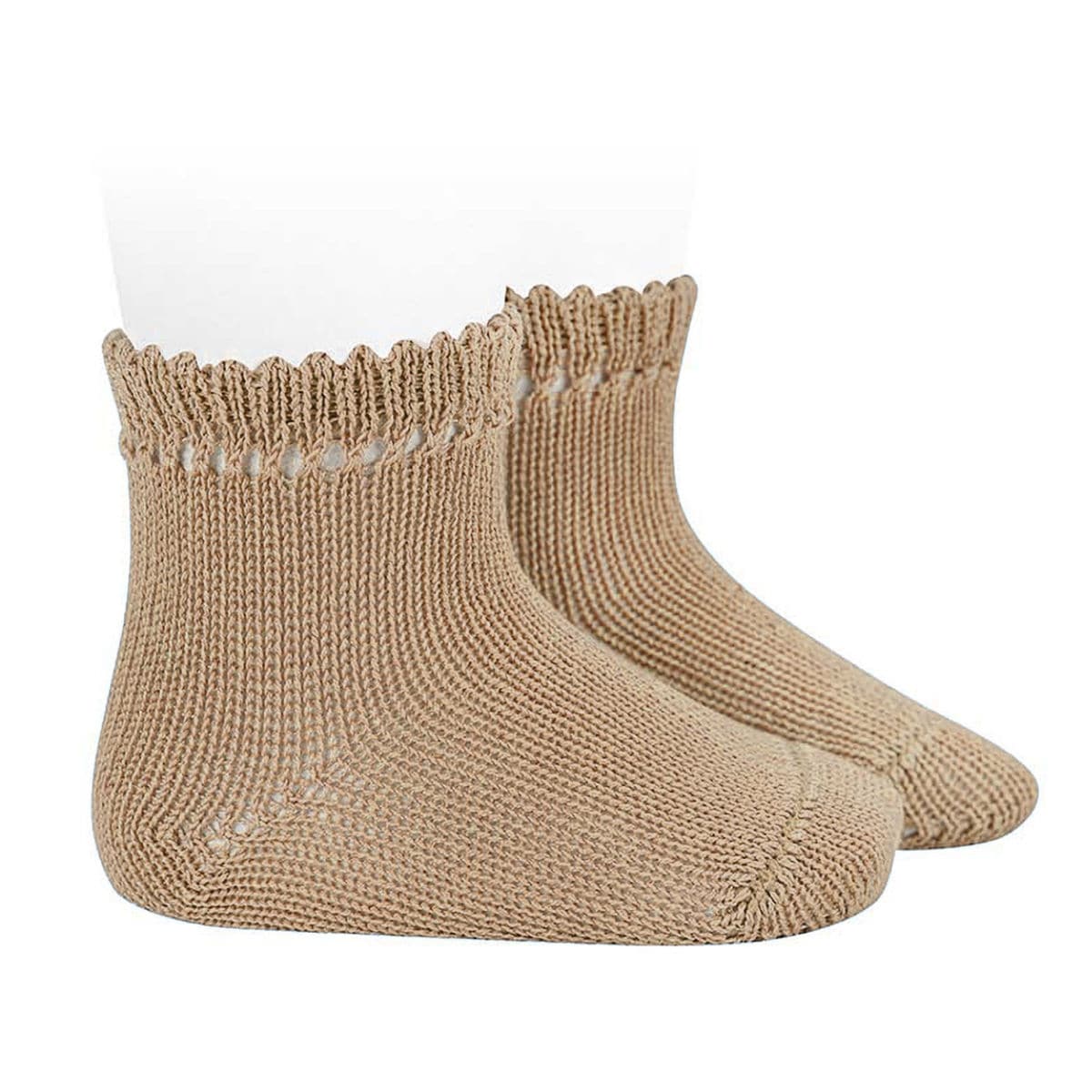 靴下 condor 子供 4歳～7歳 パール ショートソックス オープンワーク カフ仕様 （ コンドル 子ども用靴下 キッズ ソックス くつ下 くつした Perle short socks with openwork cuff 丈夫 キッズ用 綿 コットン ） 【キャメル 6】