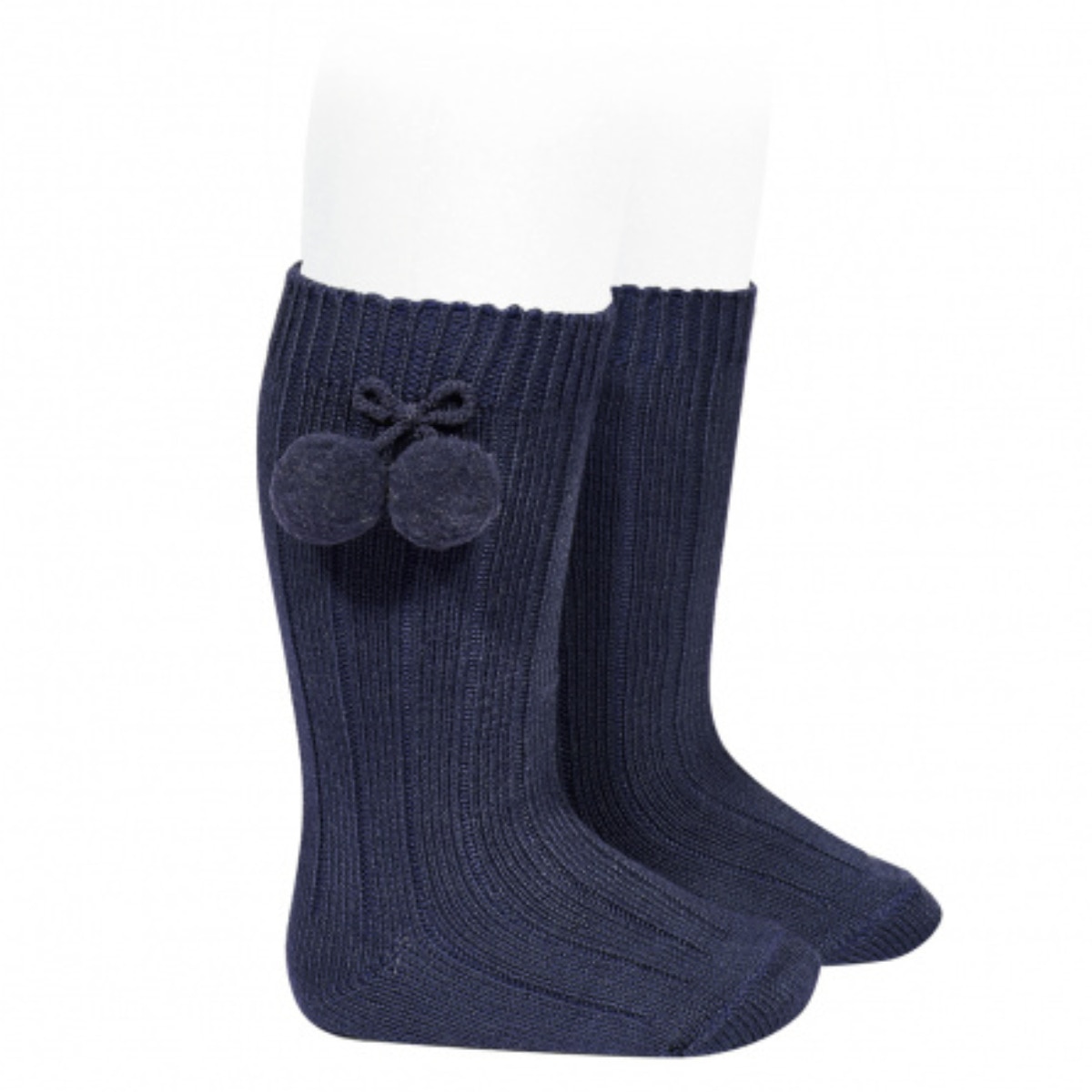 靴下 condor 子供用 6ヶ月～12ヶ月 Warm cotton rib knee socks with pompoms （ コンドル ソックス ベビー用靴下 ニーソックス ハイソックス 丈夫 リブ 柔らかい スペイン製 手触り おしゃれ くつ下 ）