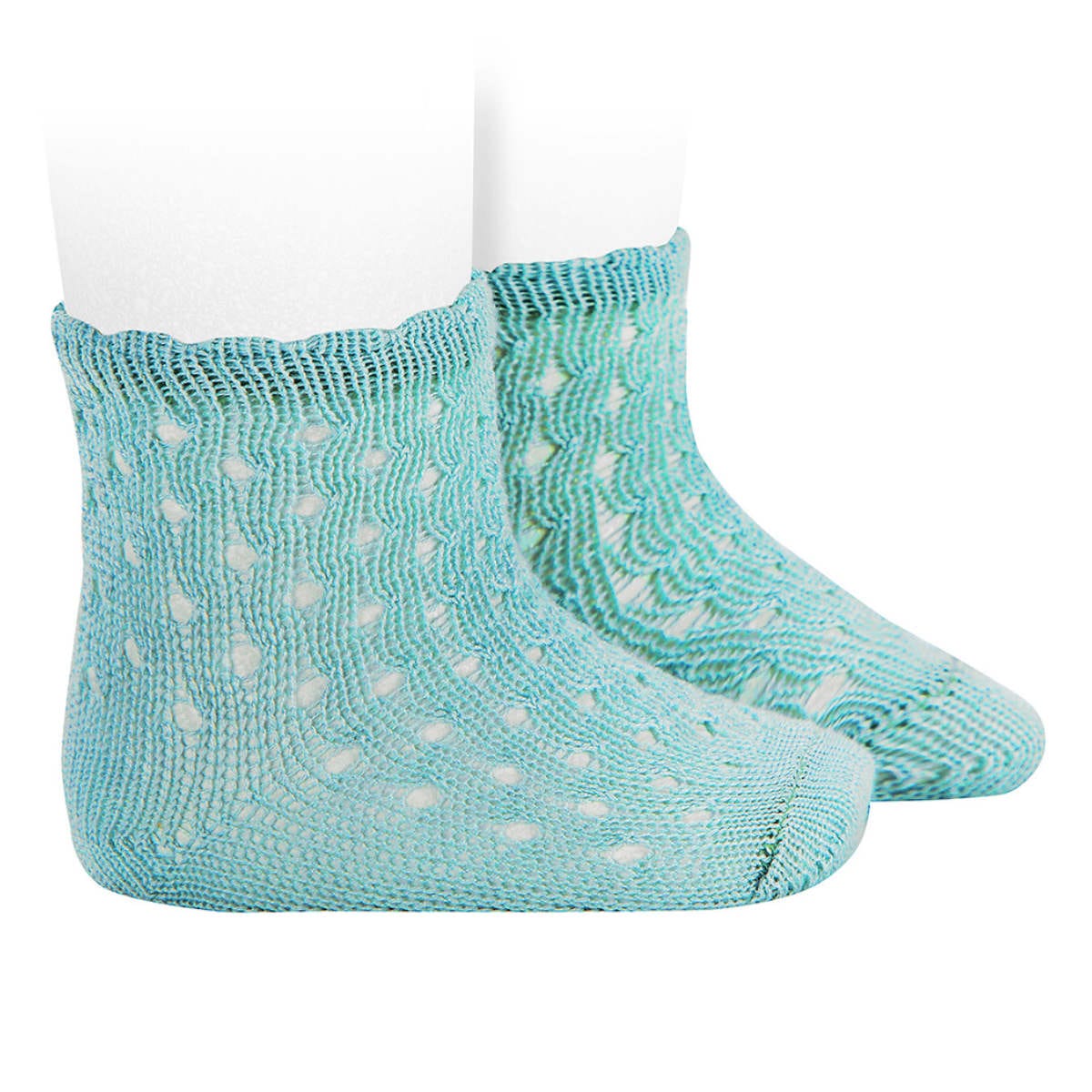 靴下 condor 子供 13.5～16cm ファンシーカフ付き オープンワーク エクストラファイン パール ショートソックス （ コンドル ソックス 子ども用靴下 Openwork extrafine perle short socks with fancy cuff ） 【アクアマリン】
