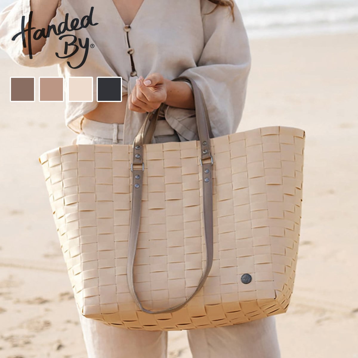 バッグ Handed By GO! Sport 大き目 手編み （ カゴバッグ トートバッグ ハンドバッグ かばん 鞄 バスケット ハンドメイド リサイクル素材 ハンデッドバイ ダブルハンドル 持ち手 2way カゴ かご 編み込み マチあり 長方形 ） 【BLACK】