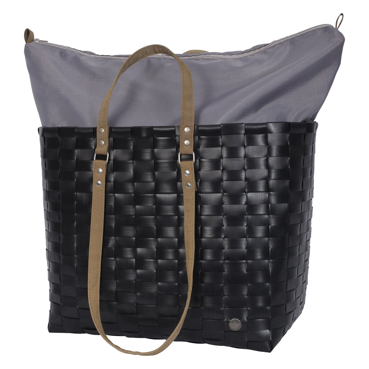 バッグ Handed By GO! Sport 大き目 手編み （ カゴバッグ トートバッグ ハンドバッグ かばん 鞄 バスケット ハンドメイド リサイクル素材 ハンデッドバイ ダブルハンドル 持ち手 2way カゴ かご 編み込み マチあり 長方形 エコ ） 【BLACK】