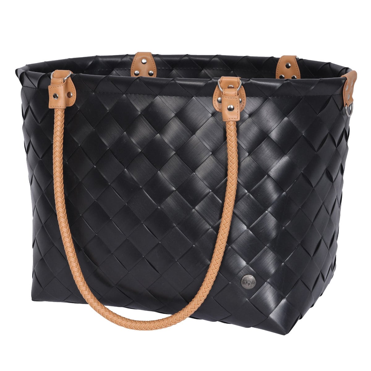 バッグ Handed By Saint Maxime 大き目 ハンドメイド 収納 （ カゴバッグ トートバッグ ハンドバッグ かばん 鞄 バスケット リサイクル素材 ハンデッドバイ 持ち手 カゴ かご 編み込み マチあり 柄 ストライプ 長方形 エコ ） 【BLACK】