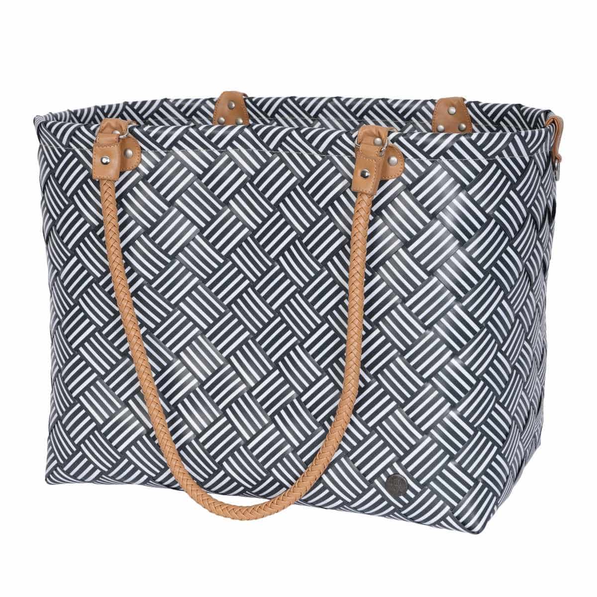 バッグ Handed By Saint Maxime 大き目 ハンドメイド 収納 （ カゴバッグ トートバッグ ハンドバッグ かばん 鞄 バスケット リサイクル素材 ハンデッドバイ 持ち手 カゴ かご 編み込み マチあり 柄 ストライプ 長方形 エコ ） 【DARKGREY(stripe)】