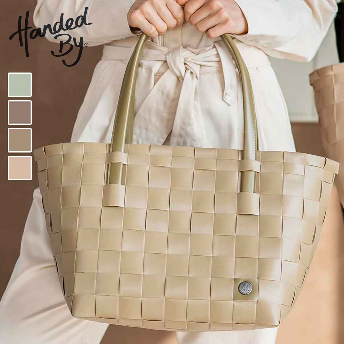 バッグ Handed By Color Match 買い物バッグ 手編み （ カゴバッグ ハンドバッグ かばん 鞄 バスケット ハンドメイド リサイクル素材 ハンデッドバイ カゴ かご 編み込み マチあり 長方形 小物入れ 小物収納 エコ 再生プラスチック ） 【hazelbrown】