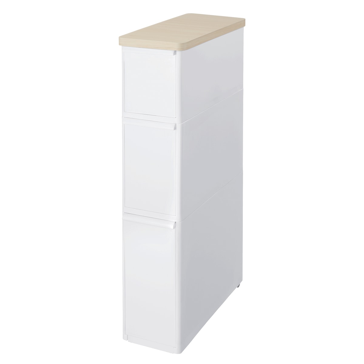 キッチンストッカー スリムストレージ 耐熱木天板ストッカー スリム 幅18.7cm 3段 TS-111LWT （ 天板付き ストッカー スリムストッカー 隙間収納 隙間 すき間 収納ストッカー プラスチック 木天板 収納 キッチン収納 三段 ） 【オールホワイト】