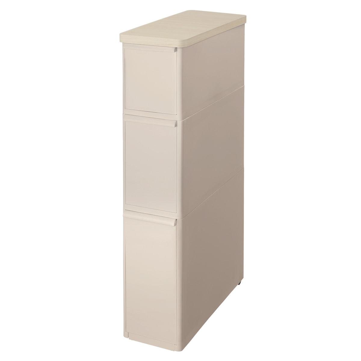 キッチンストッカー スリムストレージ 耐熱木天板ストッカー スリム 幅18.7cm 3段 TS-111LWT （ 天板付き ストッカー スリムストッカー 隙間収納 隙間 すき間 収納ストッカー プラスチック 木天板 収納 キッチン収納 三段 ） 【ベージュ】