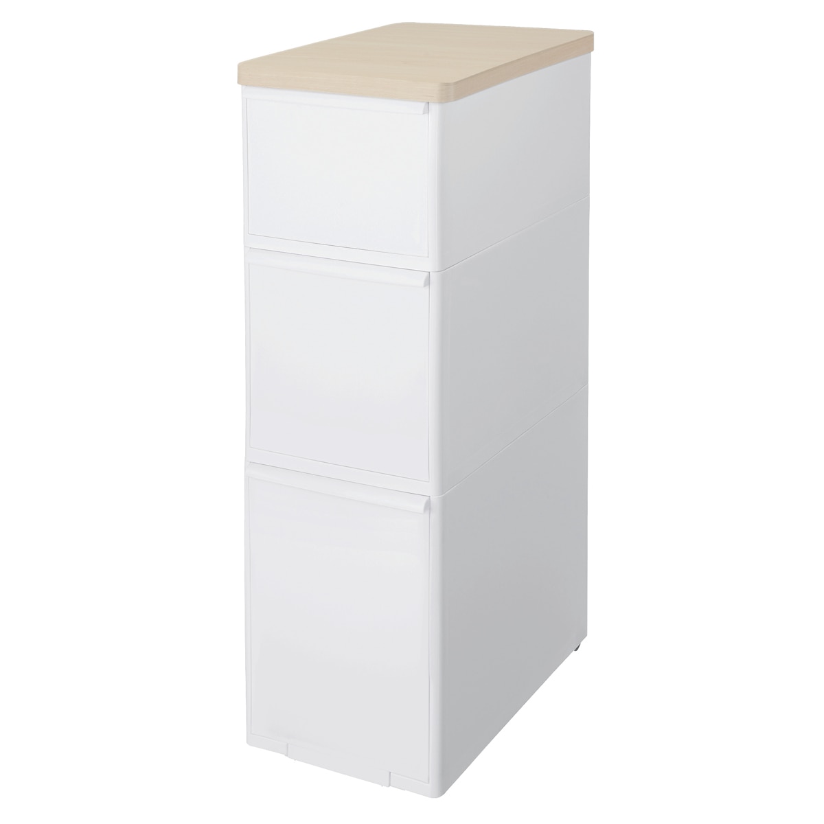 キッチンストッカー スリムストレージ 耐熱木天板ストッカー ワイド 幅27.2cm 3段 MS-111DLWT （ スリム 天板付き ストッカー スリムストッカー 隙間収納 すき間 収納ストッカー プラスチック 木天板 収納 キッチン収納 三段 ） 【オールホワイト】