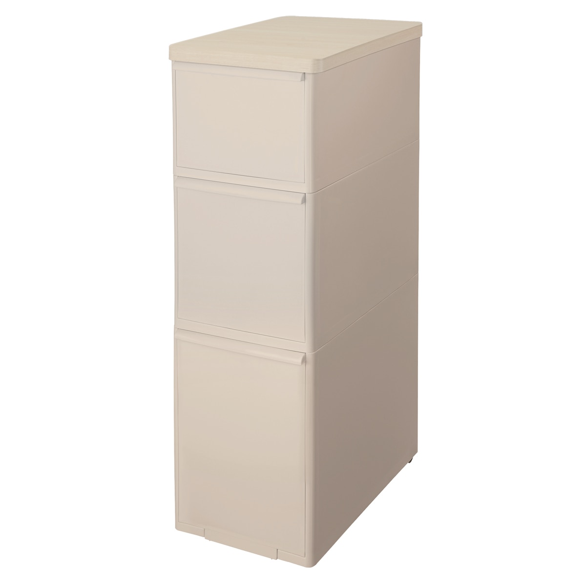 キッチンストッカー スリムストレージ 耐熱木天板ストッカー ワイド 幅27.2cm 3段 MS-111DLWT （ スリム 天板付き ストッカー スリムストッカー 隙間収納 すき間 収納ストッカー プラスチック 木天板 収納 キッチン収納 三段 ） 【ベージュ】