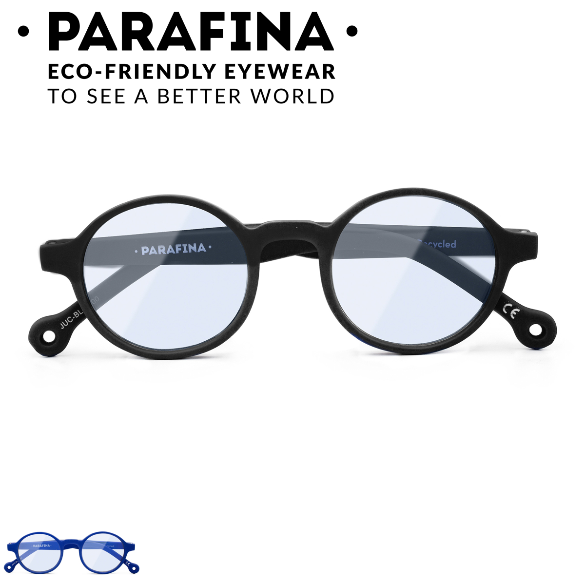 PC用メガネ PARAFINA JUCAR ブルーライトカット レディース メンズ （ パラフィナ メガネ おしゃれ 軽量 フレーム 眼鏡 めがね ブラック ブルー ブルーライト 反射防止 PCメガネ 度なし ポリカーボネート ゴム 廃タイヤ ） 【BLACK】