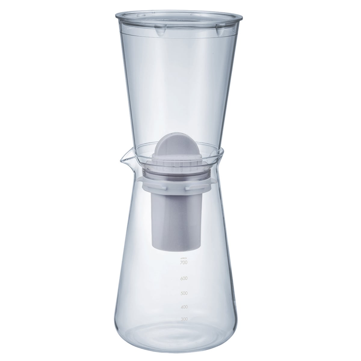 ハリオ 浄軟水ポット 700ml Pure 耐熱ガラス （ HARIO 浄水ポット 浄水器 カートリッジ付き 軟水 目盛り付き カルキ 除去 ミネラル成分 軽減 簡単 手軽 ろ過 ）