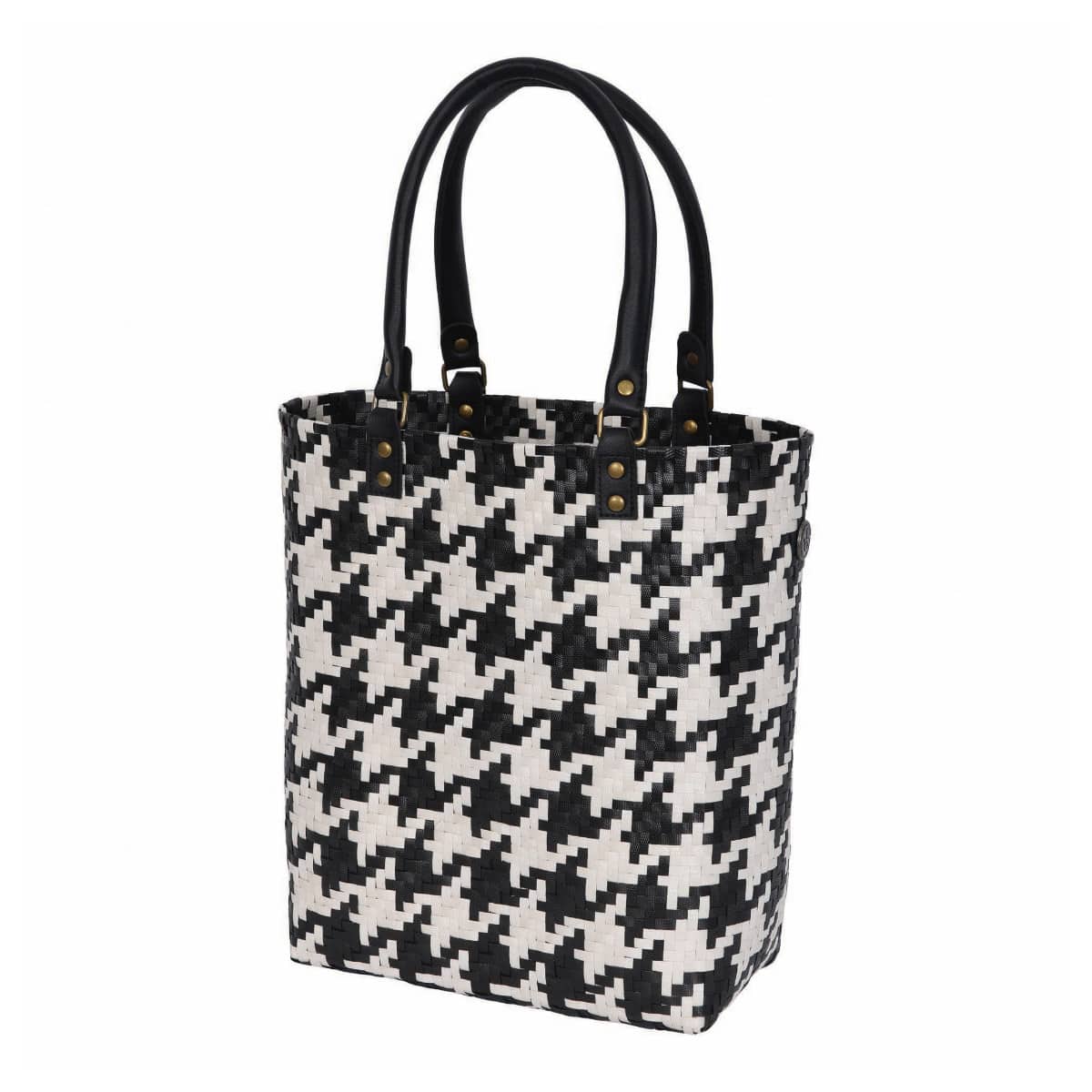 ハンドバッグ Handed By MAYFAIR レディース フェアトレード （ ハンデッドバイ カゴバッグ トートバッグ バスケット ハンドメイド カゴ 手提げ 編み込み 千鳥格子 マチあり リサイクル素材 おしゃれ 通勤 A4 ） 【BLACK】