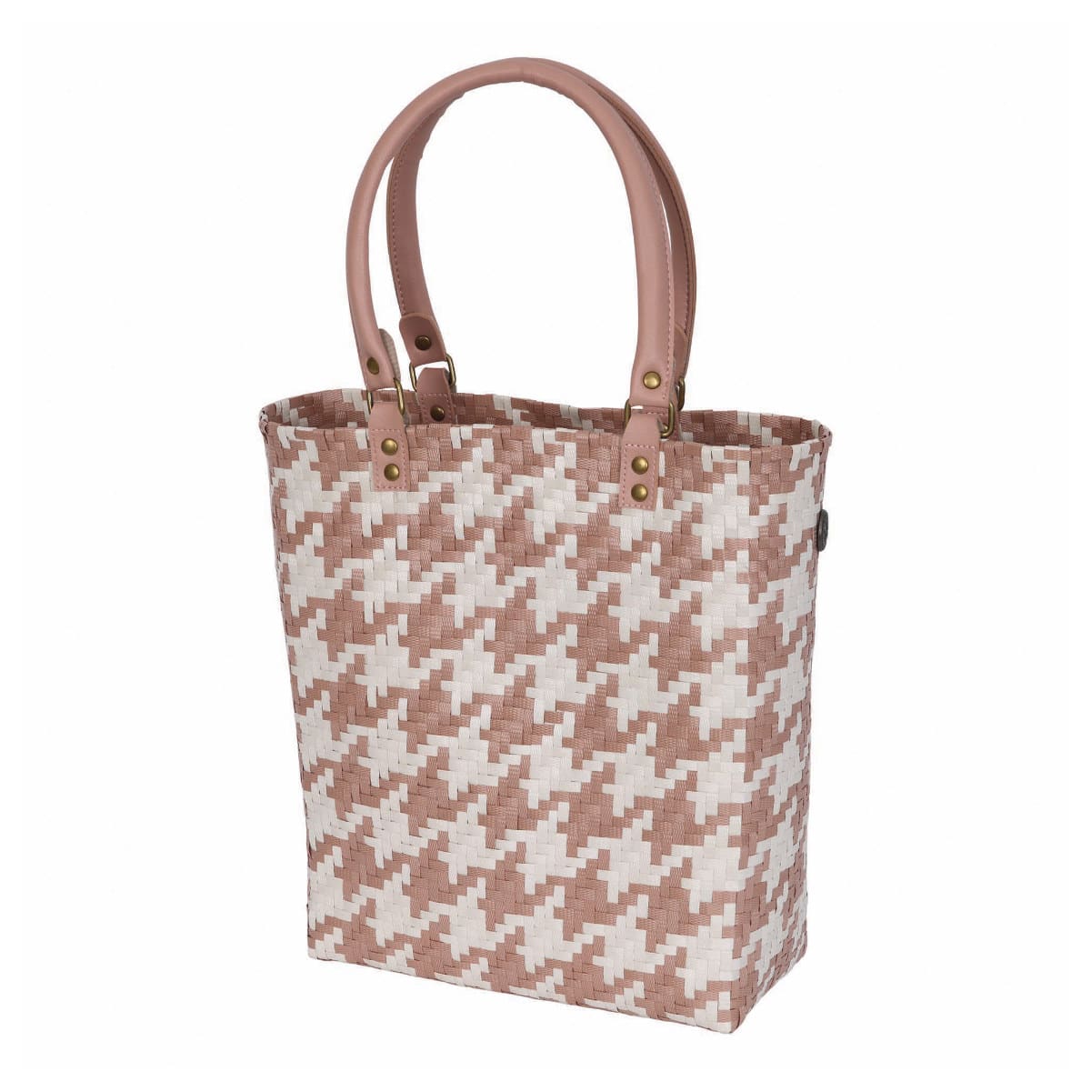 ハンドバッグ Handed By MAYFAIR レディース フェアトレード （ ハンデッドバイ カゴバッグ トートバッグ バスケット ハンドメイド カゴ 手提げ 編み込み 千鳥格子 マチあり リサイクル素材 おしゃれ 通勤 A4 ） 【copperblush】