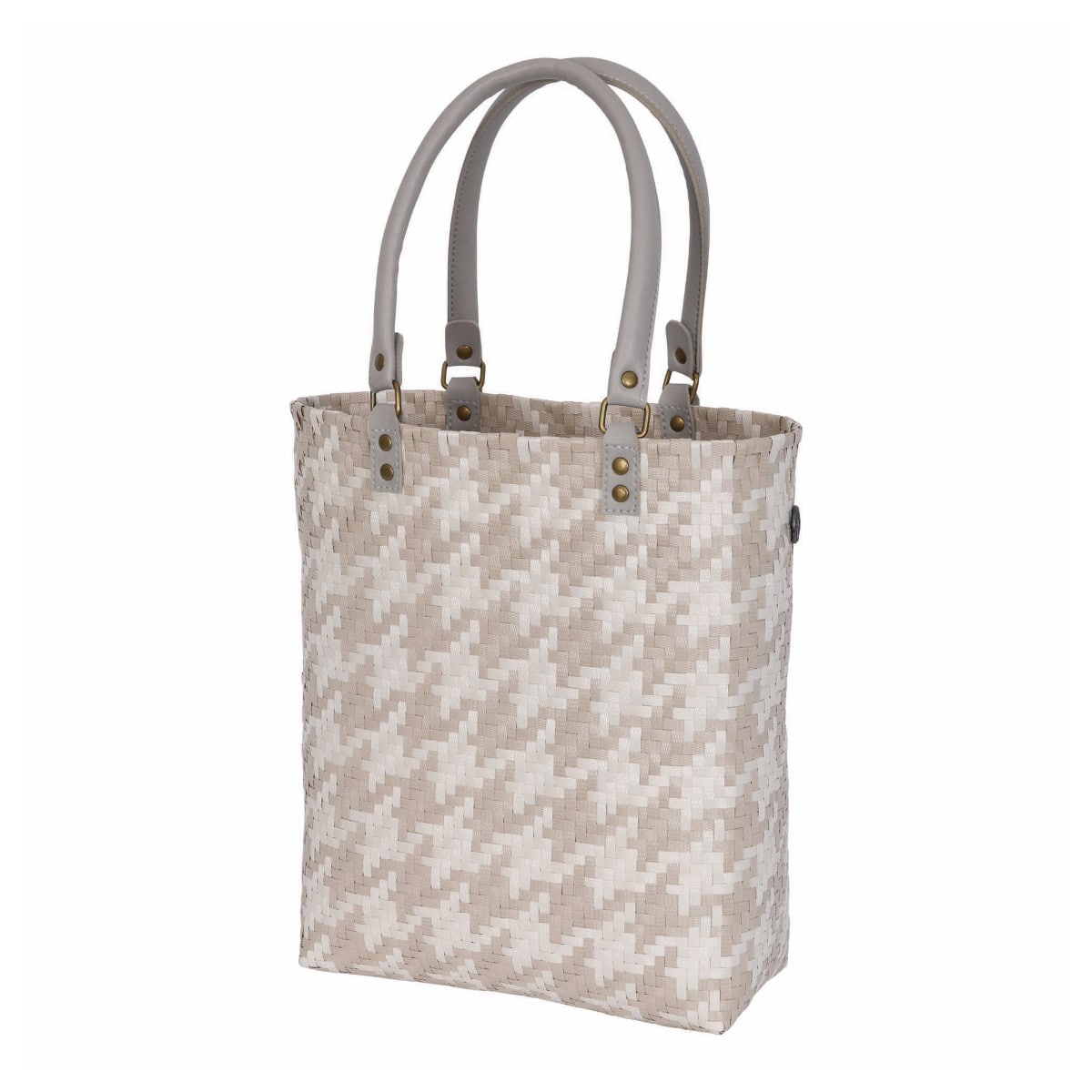 ハンドバッグ Handed By MAYFAIR レディース フェアトレード （ ハンデッドバイ カゴバッグ トートバッグ バスケット ハンドメイド カゴ 手提げ 編み込み 千鳥格子 マチあり リサイクル素材 おしゃれ 通勤 A4 ） 【palegrey】